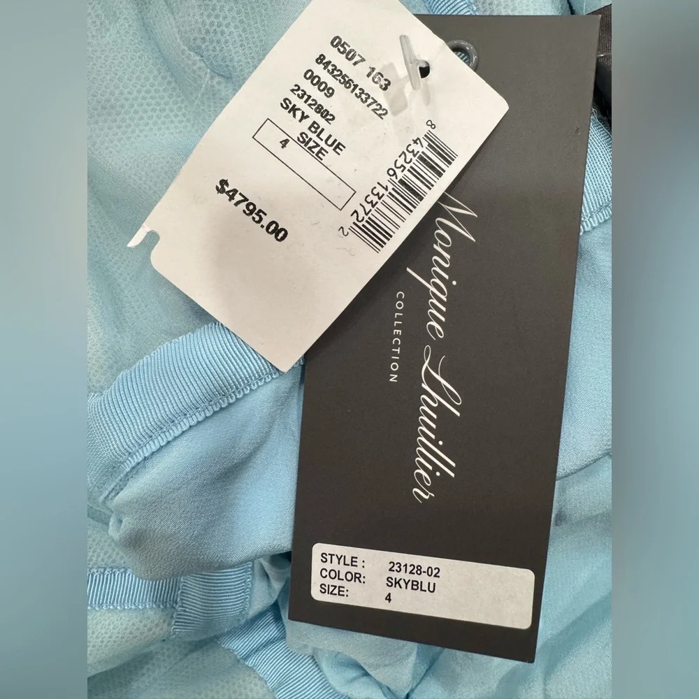 Monique Lhuillier Collection Draped Off-The-Shoulder Silk Gown Blue Maxi Dress - Picture 14 of 15